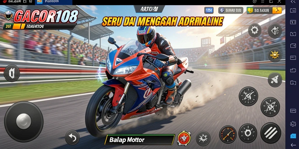 Tampilan antarmuka GACOR108 yang menarik saat bermain balap motor.