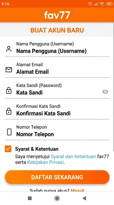 Registrasi Akun Baru fav77 untuk Pengguna Android
